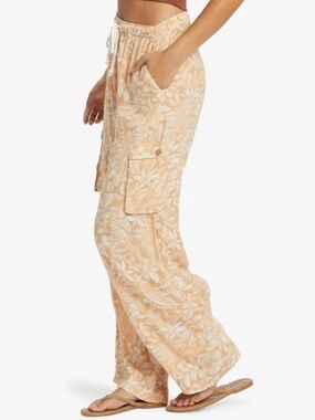 Roxy Peach Floral Drawstring Cargo Lounge Pants M
